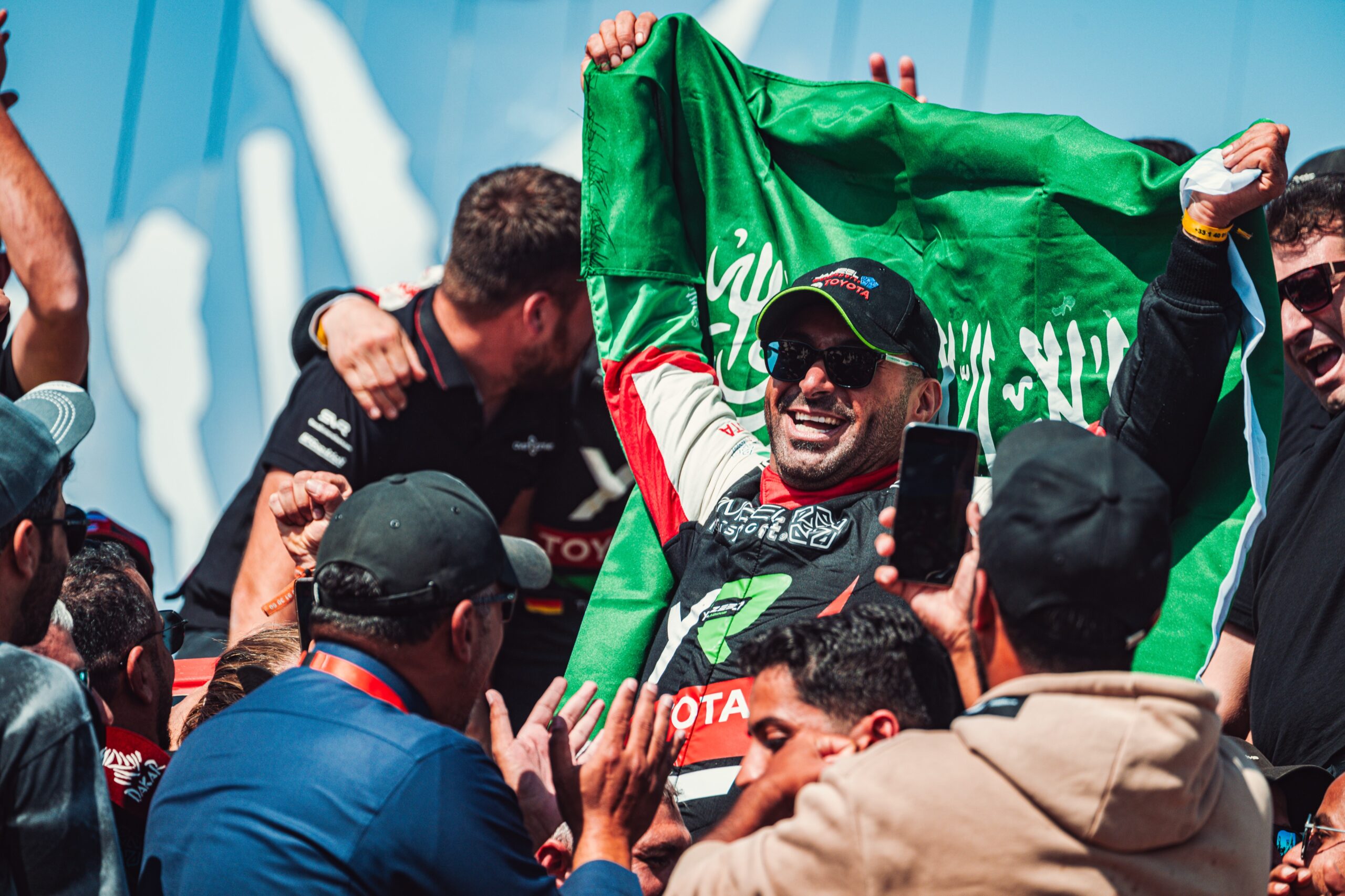 Yazeed Al Rajhi celebrating his victory at Dakar Rally.